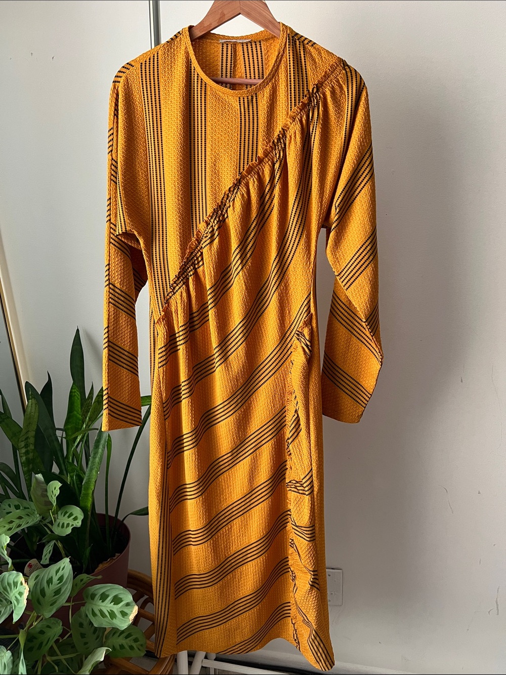 Zara Collection Mustard Yellow Striped Midi Dress S